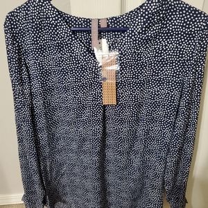 Womens Blouse, Blue w/polkadots. NWT
